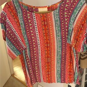 Maeve Small Multicolor Striped Boho Short Sleeve Top